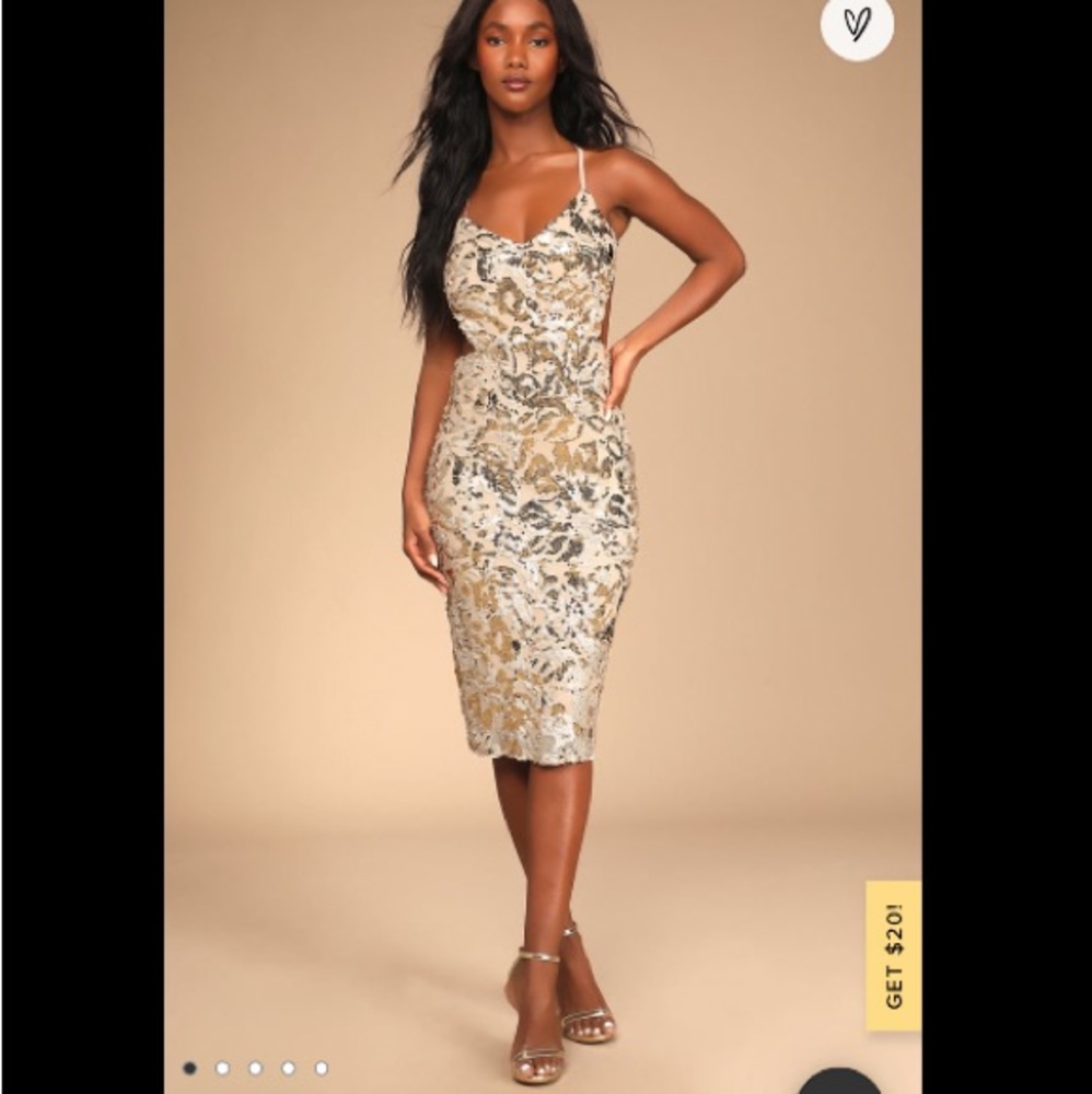 Bridal Haul | Lulus Beige Sequin Bodycon Dress with Sexy Open Back